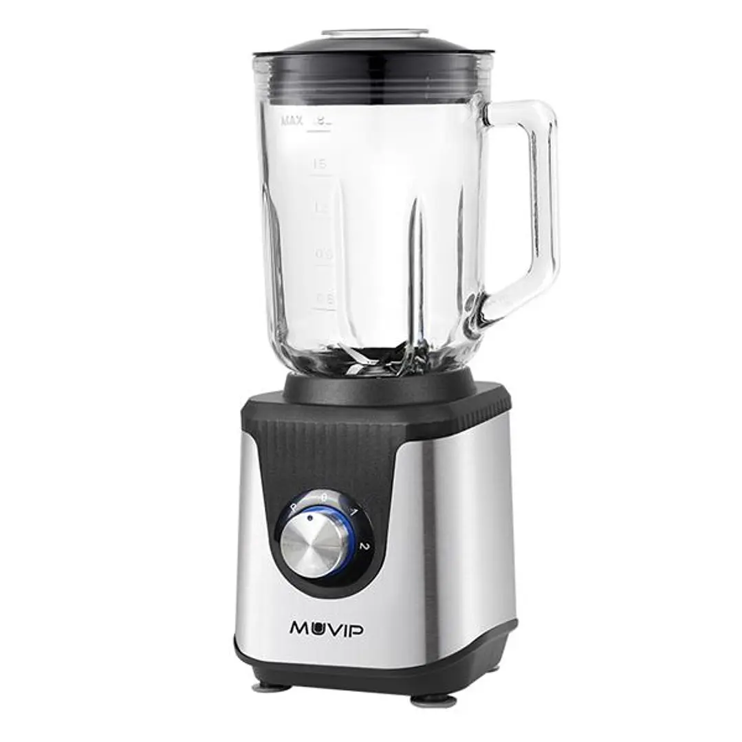 Muvip Batidora de Vaso 1800W 1.8L - 2 Velocidades - Funcion Pulse - Cuerpo Acero Inoxidable - Cuchillas Dentadas con Recubrimiento de Titanio 1