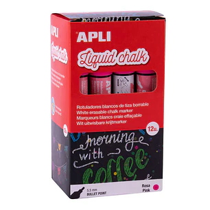 Apli Rotulador de Tiza Liquida Rosa - Punta Redonda - Ideal para Pizarras, Plastico, Ventanas, Ceramica, Vinilos, Metal, Etc - Facil de Borrar - Secad