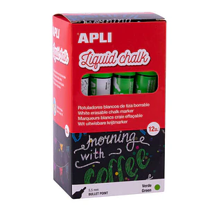 Apli Rotulador de Tiza Liquida Verde - Punta Redonda - Ideal para Pizarras, Plastico, Ventanas, Ceramica, Vinilos, Metal, Etc - Facil de Borrar - Seca