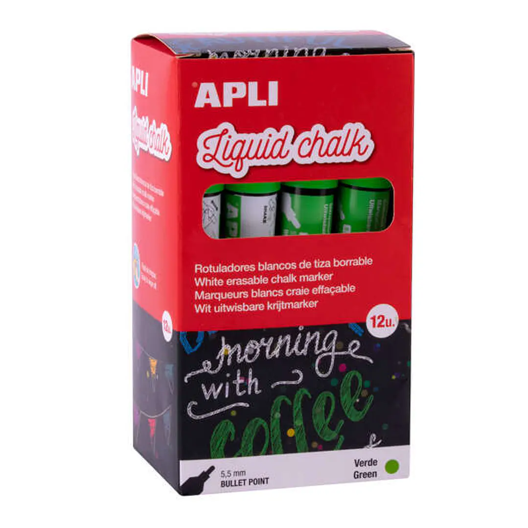 Apli Rotulador de Tiza Liquida Verde - Punta Redonda - Ideal para Pizarras, Plastico, Ventanas, Ceramica, Vinilos, Metal, Etc - Facil de Borrar - Seca 1