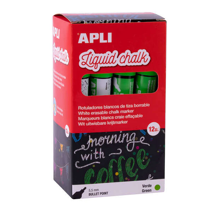 Apli Rotulador de Tiza Liquida Verde - Punta Redonda - Ideal para Pizarras, Plastico, Ventanas, Ceramica, Vinilos, Metal, Etc - Facil de Borrar - Seca 1