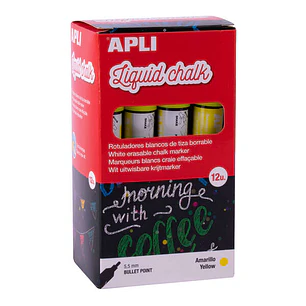 Apli Rotulador de Tiza Liquida Amarillo - Punta Redonda - Ideal para Pizarras, Plastico, Ventanas, Ceramica, Vinilos, Metal, Etc - Facil de Borrar - S