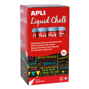 Apli Rotulador de Tiza Liquida Azul - Punta Redonda - Ideal para Pizarras, Plastico, Ventanas, Ceramica, Vinilos, Metal, Etc - Facil de Borrar - Secad