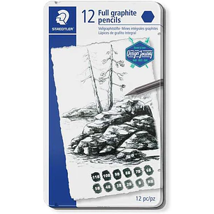 Staedtler Mars Lumograph Pure Graphite 100G Pack de 12 Lapices de Grafito - Tonos Brillantes - Graduaciones Surtidas