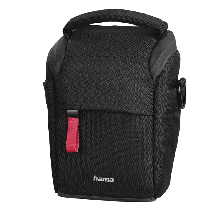 Hama Matera Funda para Camara - Poliester Reciclado - Asa para Cinturon - Compartimento Separados para Objetivo - Asa de Mano - 8x7.5x13cm - Color Neg 1