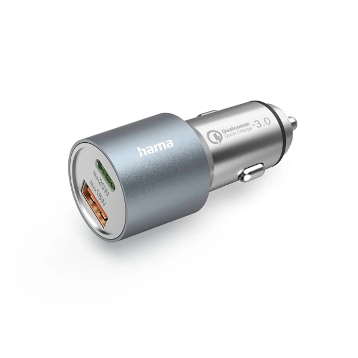 Hama Cargador de Coche 38W - USB-A - USB-C - Pantalla LED - Power Delivery - Qualcomm 3.0 - Color Plata 1