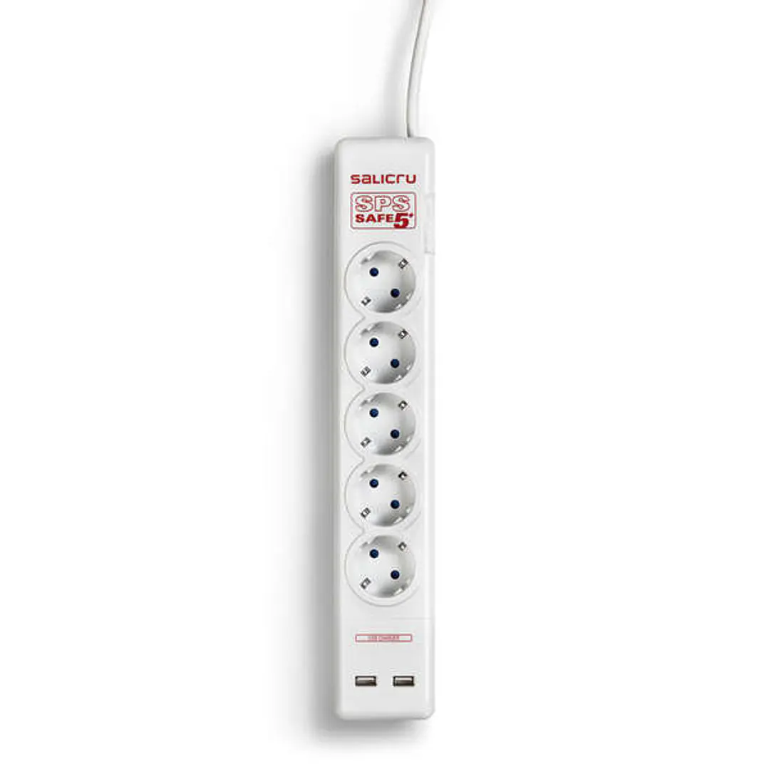 Salicru Regleta SPS SAFE 5+ Protectores Electricos Activos de Ultima Generacion - 5 Tomas Schuko - Color Blanco 1
