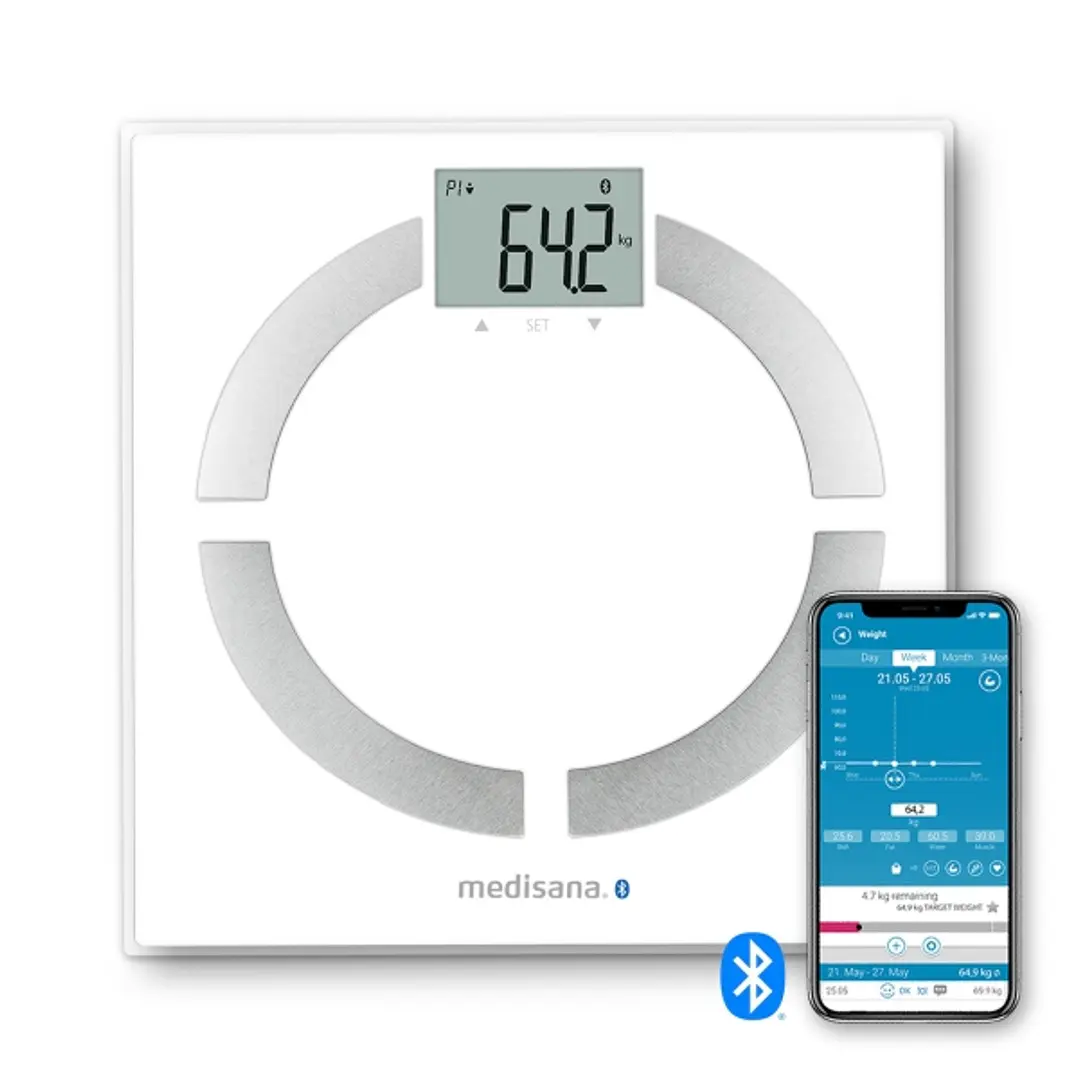 Medisana BS444 Bascula de Analisis Corporal con Bluetooth - Medicion de Peso, IMC, BMR y Composicion Corporal - Sensores de Alta Precision - Pantalla  1