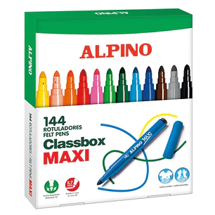 Alpino Maxi Pack Economy de 144 Rotuladores Gruesos - Punta de 6mm - Superlavables, Resistentes, Duraderos y de Colores Brillantes - Ideal para Uso Es