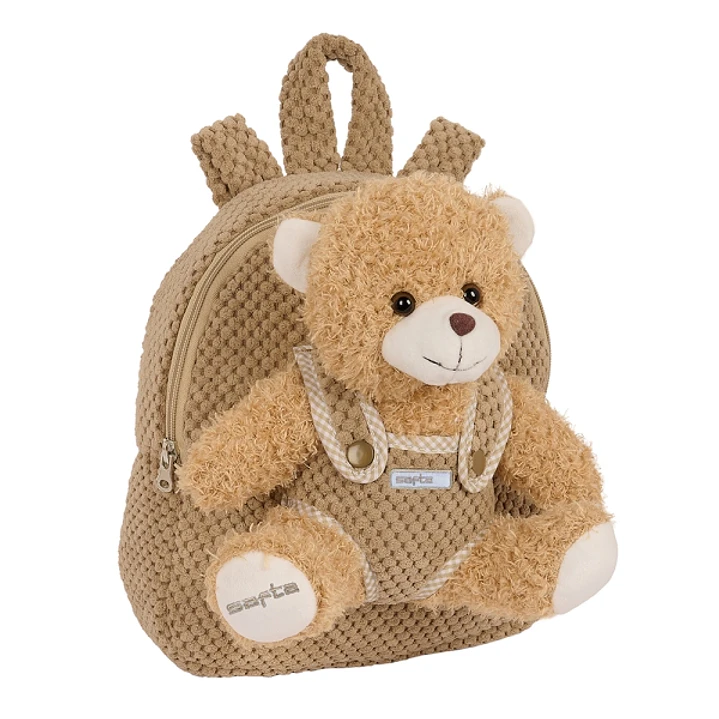 Safta Mochila Preescolar con Osito - Cremallera - Osito Extraible - Hombreras Acolchadas - Asa Superior - 4.65L - 230x75x270mm - Color Marron 1