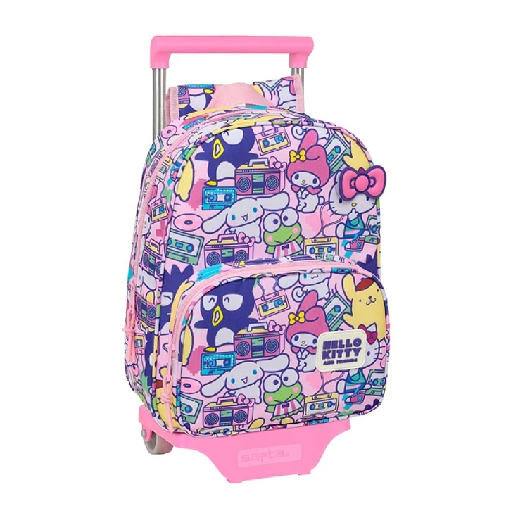 Safta Hello Kitty and Friends Mochila con Carro - Extraible - Portabotellas - Bolsillo Frontal - Asa de Mano - 26x34x11cm - Color Rosa 1