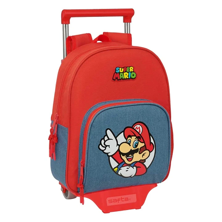 Safta Super Mario Mochila con Carro - Extraible - Portabotellas - Bolsillo Frontal - Asa de Mano - 28x34x10cm - Color Rojo y Azul 1