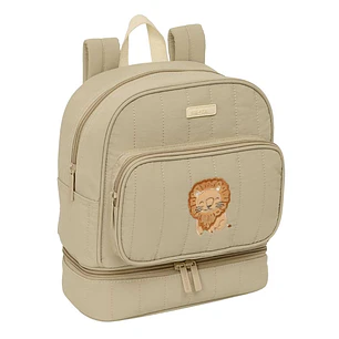 Safta Leon Mochila Guarderia - Isotermica - Tarjeta de Identificacion - Asa Superior - Compatible con Carro - 7.25L - 220x100x270mm - Color Arena