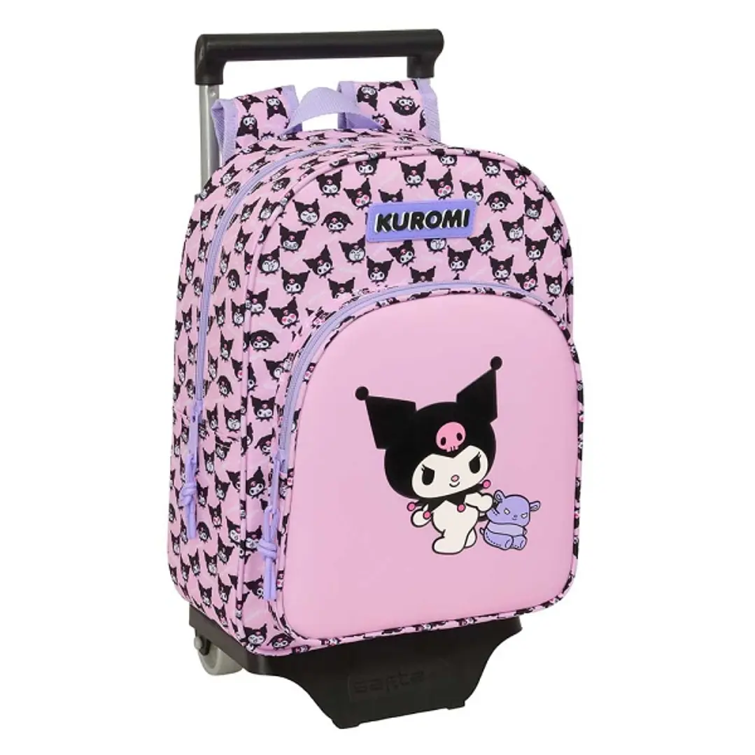 Safta Kuromi Mochila con Carro - Extraible - Portabotellas - Bolsillo Frontal - Asa de Mano - 26x34x11cm - Color Rosa 1