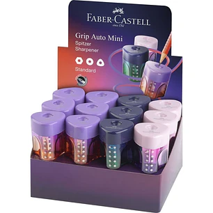 Faber-Castell Grip Mini Flow Edition Expositor con 24 Sacapuntas de 1 Orificio - Para Tamaño Estandar - Diseño Atractivo con Degradado de Color - Colo