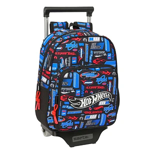 Safta Hot Wheels Mochila con Carro - Portabotellas - Hombreras Acolchadas - Bolsillo Frontal - Asa Superior - Mochila Extraible - Material Resistente 