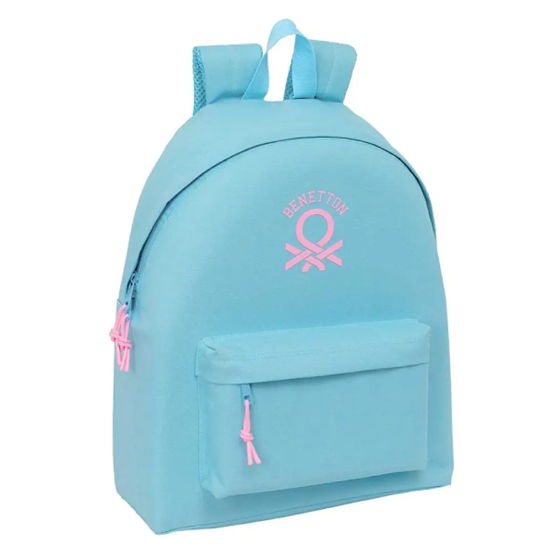 Safta Benetton Basics Celeste Mochila - Bolsillo Frontal - Hombreras Acolchadas - Doble Tirador en Cremallera - Asa Superior - 20.80L - 330x150x420mm  1