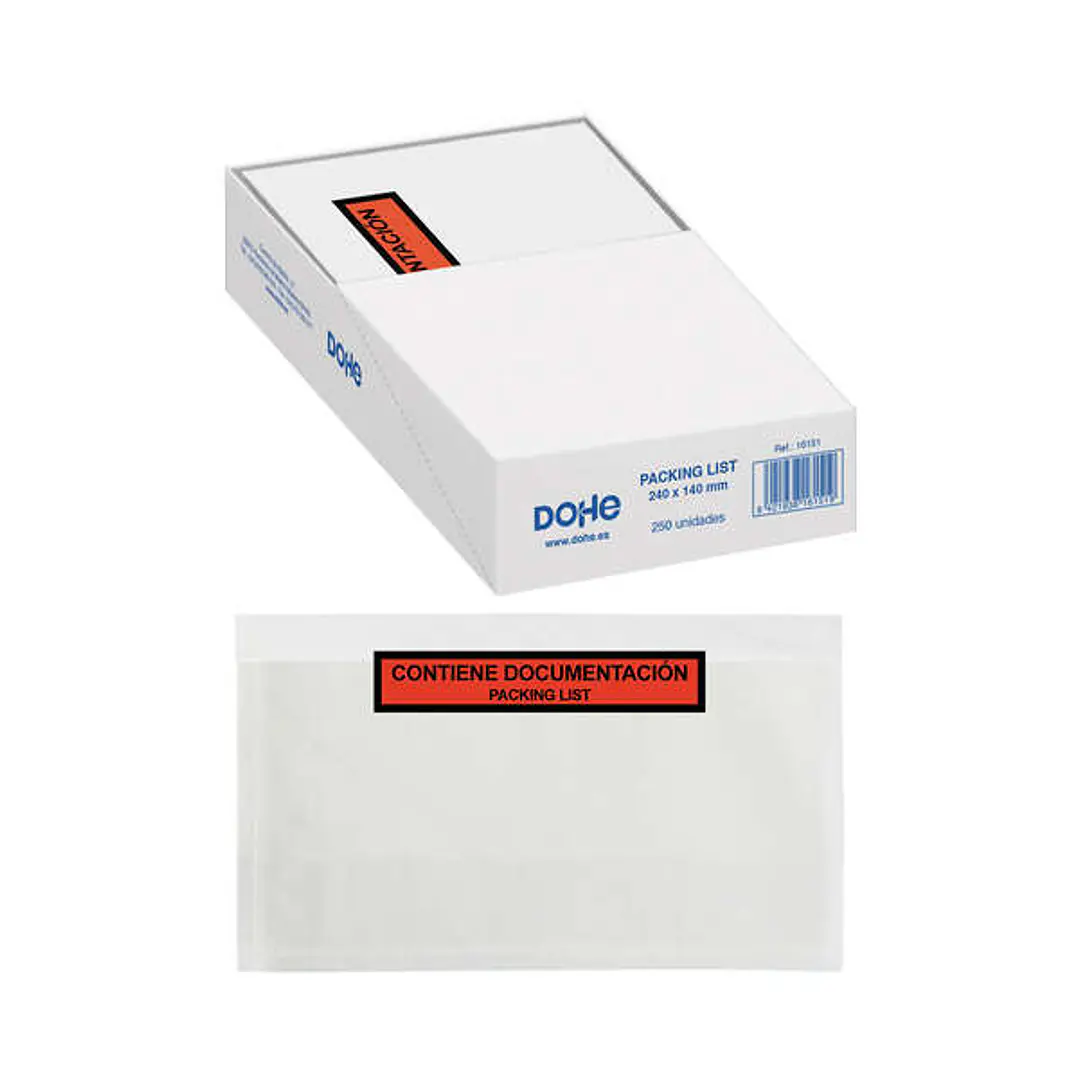 Dohe Caja de 250 Sobres Autoadhesivos Packing List - Medidas 240 x140mm 1