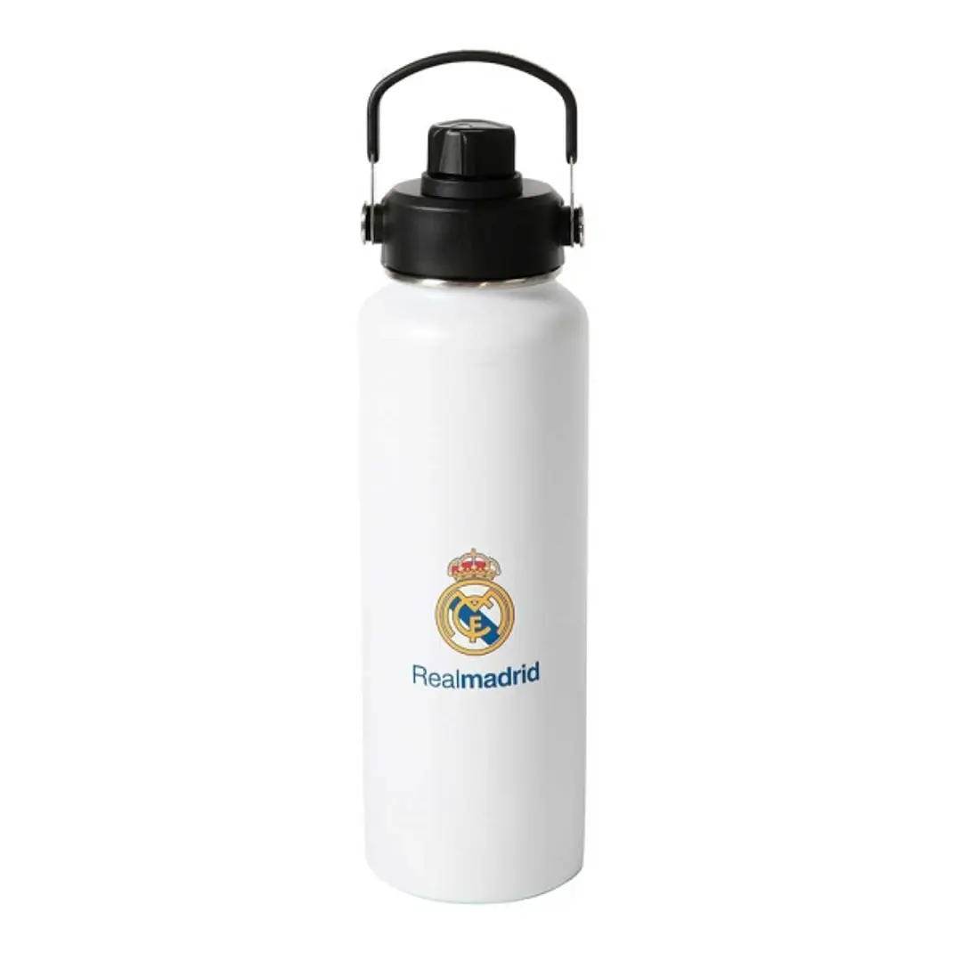 Safta Real Madrid Botella Isotermica - Capacidad 1.2L - Pajita Interior - Revestimiento Interior de Cobre - Tapa Antifugas - 12h Caliente - 24h Frio - 1