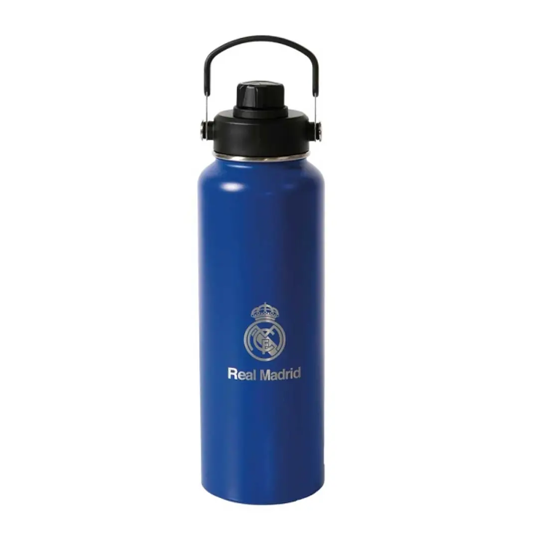 Safta Real Madrid Botella Isotermica - Capacidad 1.2L - Pajita Interior - Revestimiento Interior de Cobre - Tapa Antifugas - 12h Caliente - 24h Frio - 1