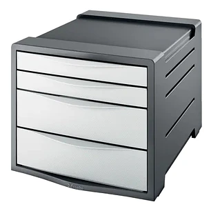 Esselte Europost Vivida Buc de 4 Cajones - 2 Medidas de Cajon - Deslizamiento Suave - Base con Goma Antideslizante - Color Gris/Blanco