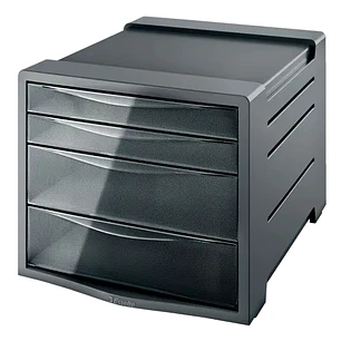 Esselte Intego Buc de 4 Cajones - 2 Medidas de Cajon - Deslizamiento Suave - Base con Goma Antideslizante - Color Gris