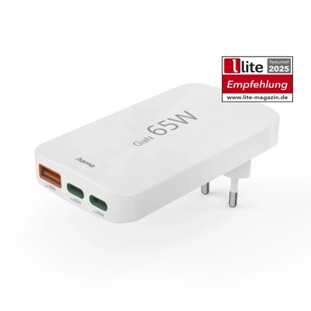 Hama Cargador de Pared - Potencia 65W - 2x USB-C - USB-A - Power Delivery - Qualcomm - Color Blanco 1