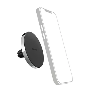 Hama Lock Soporte de Coche para Smartphone - Magnetico - Pinza para Rejilla - Peso Max 230g - Aluminio - Color Negro y Plata