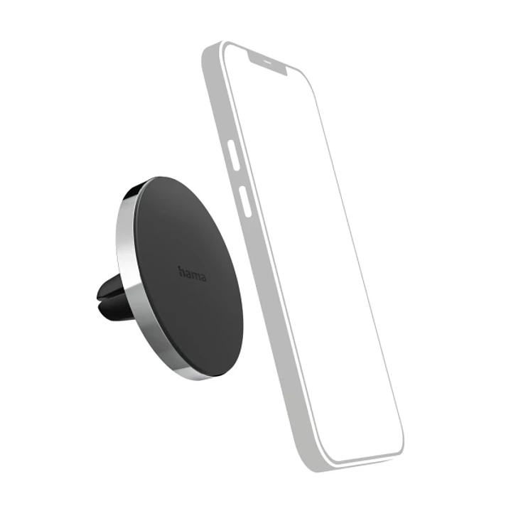Hama Lock Soporte de Coche para Smartphone - Magnetico - Pinza para Rejilla - Peso Max 230g - Aluminio - Color Negro y Plata 1
