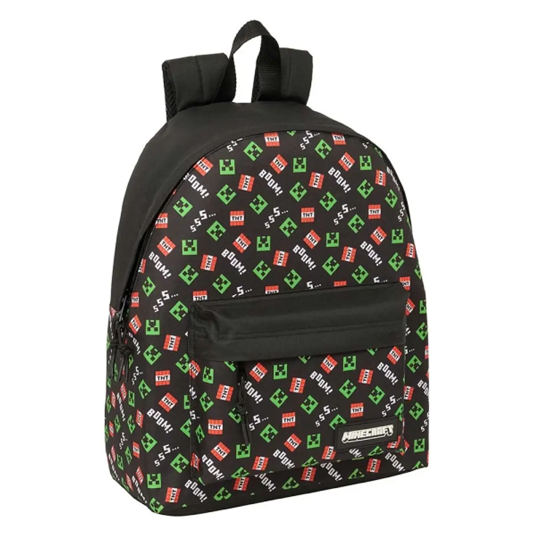 Safta Minecraft Mochila - Bolsillo Frontal - Hombreras Acolchadas - Doble Tirador en Cremallera - Asa Superior - 20.80L - 330x150x420mm - Color Negro 1