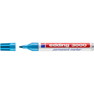 Edding 3000 Rotulador Permanente - Punta Redonda de 1.5mm - Trazo entre 1.5 y 3mm - Recargable - Secado Rapido - Color Azul Claro