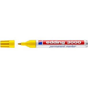 Edding 3000 Rotulador Permanente - Punta Redonda de 1.5mm - Trazo entre 1.5 y 3mm - Recargable - Secado Rapido - Color Amarillo