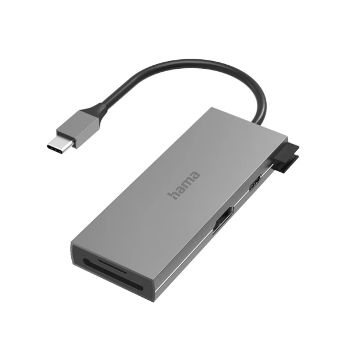 Hama Essential Hub USB 3.2 - Potencia Maxima 100W - Cable USB-C Integrado de 15cm - Power Delivery - Tarjeta SD - Tarjeta Micro-SD - HDMI 4K - USB-C - 1
