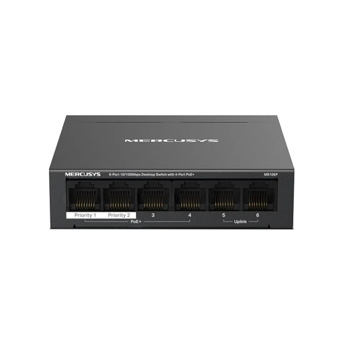 Mercusys MS106P Swtich 6 Puertos RJ45 10/100Mbps - 4 Puertos PoE+ - Color Negro 1