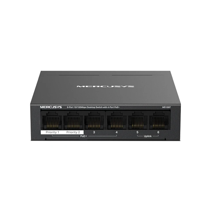Mercusys MS106P Swtich 6 Puertos RJ45 10/100Mbps - 4 Puertos PoE+ - Color Negro 1