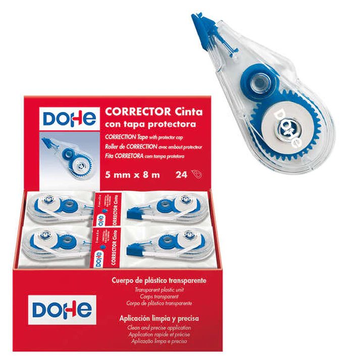Dohe Expositor de 24 Cintas Correctoras - Aplicacion Limpia y Precisa - Rapida Cobertura - Cuerpo de Plastico Transparente - Tapa Protectora 1