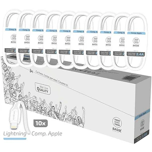 TechOneTech Basik Pack de 10 Cables USB Macho - Lightning Macho - Longitud 1m