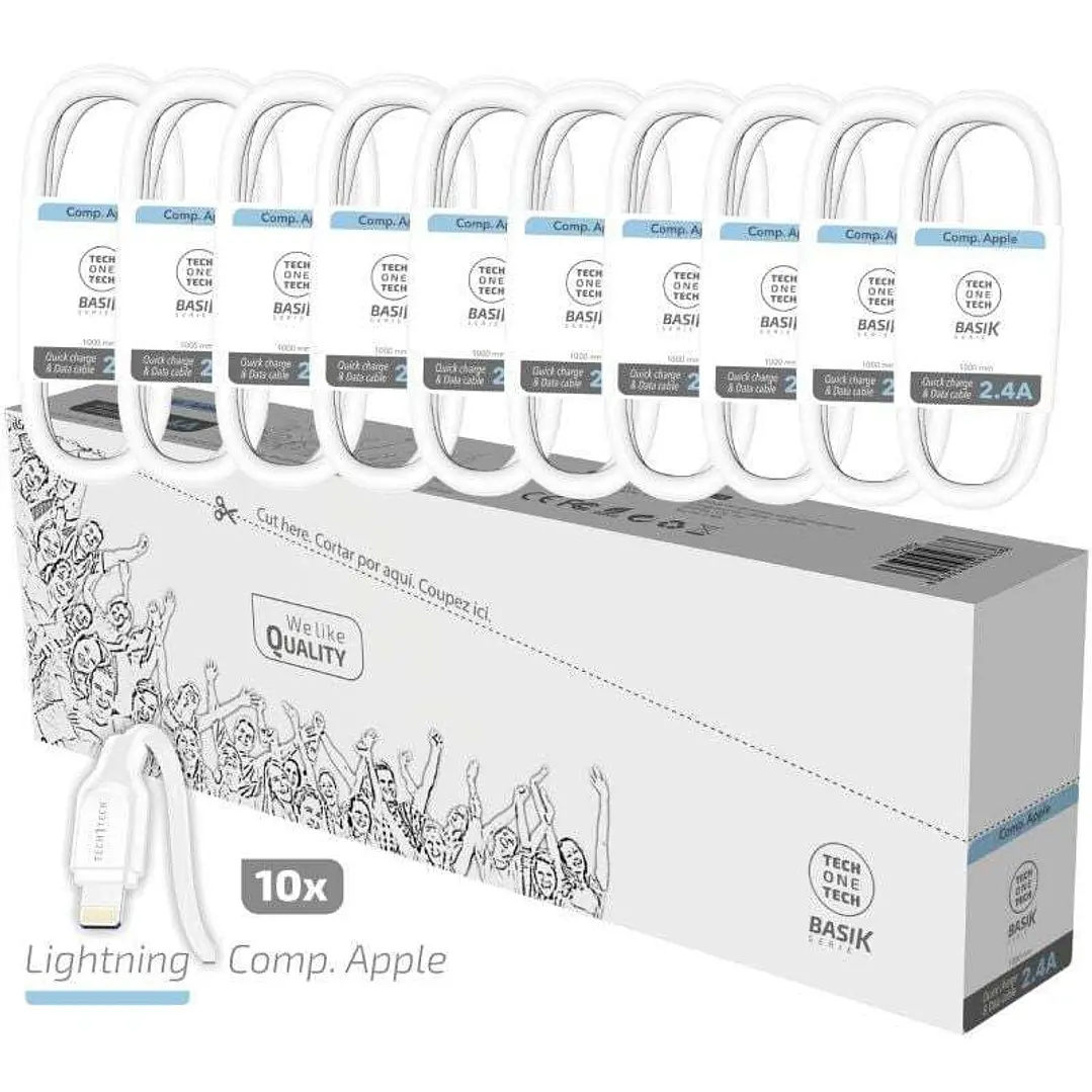 TechOneTech Basik Pack de 10 Cables USB Macho - Lightning Macho - Longitud 1m 1