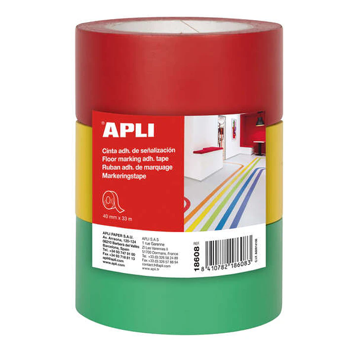 Apli Cinta de Señalizacion Adhesiva PVC 40x33mm 160?m - Desbobinado Silencioso - Adhesivo Solvente de Caucho Natural - Resistente a Rayos UV 1