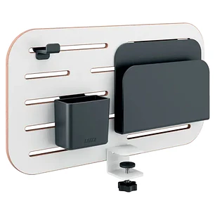 Leitz Ergo Panel Organizador Pequeño de Escritorio - Incluye Soporte para Boligrafos, Soporte para Blocs y Gancho para Auriculares - Color Blanco