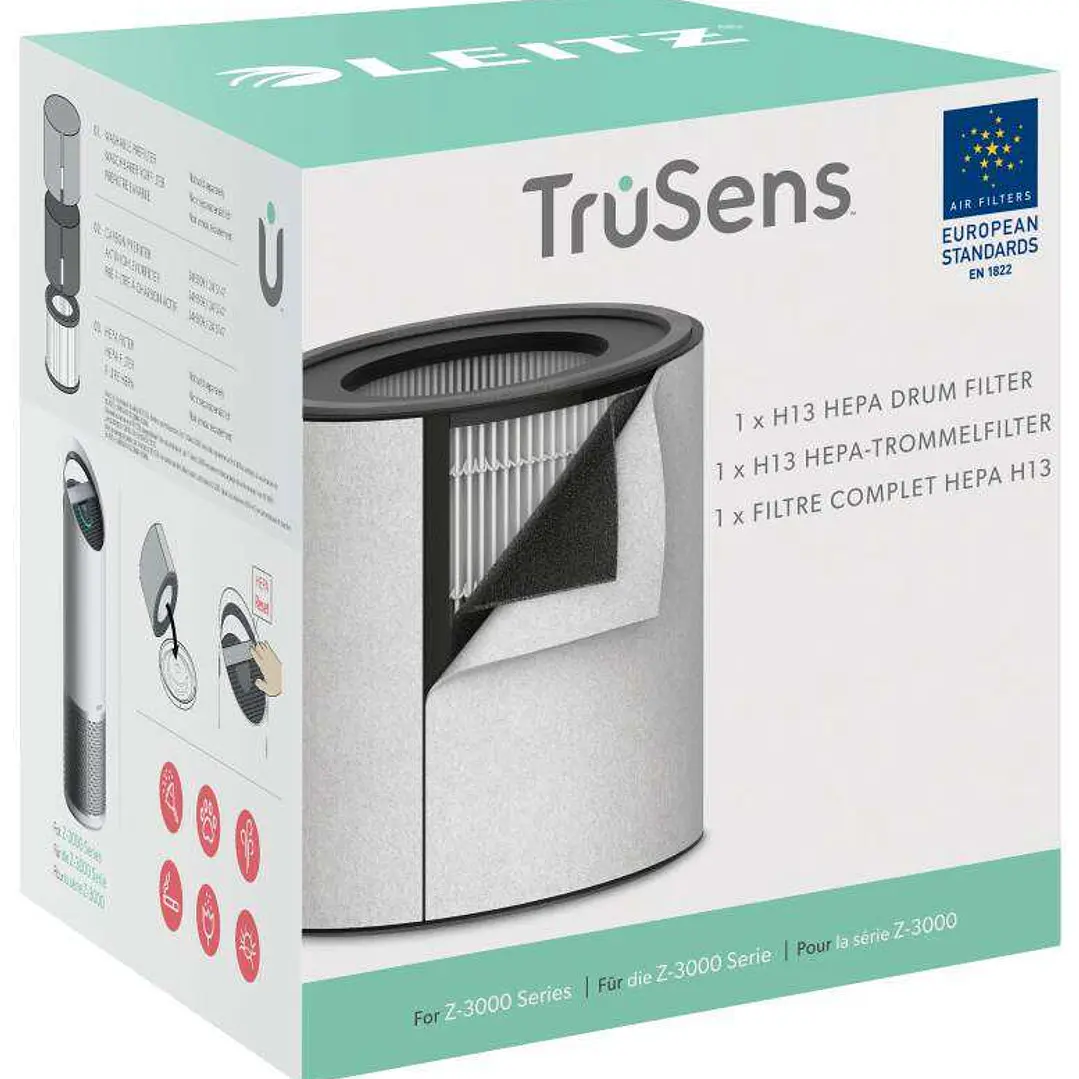 Leitz Trusens Z-3000/Z-3500 Filtro Hepa 3 en 1 H13 de Repuesto - Captura 99,95% de Particulas Ultrafinas - Lavable - Cambio Indicador - Compatible con 1