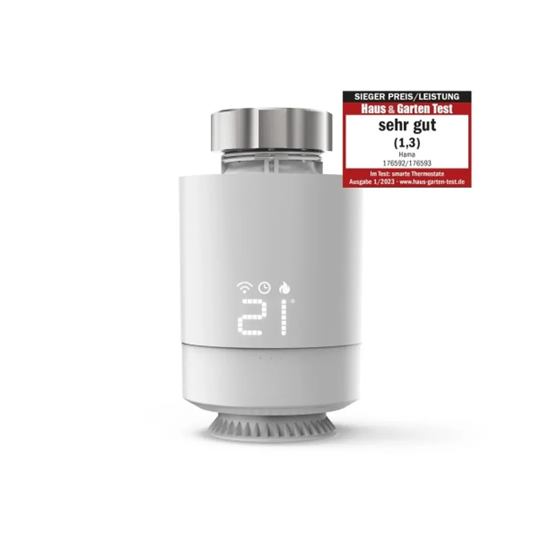 Hama Termostato de Radiador Inteligente - Temperatura Regulable - WLAN - Compatible con Asistente de Voz - Control con App - 6x6x9.5cm - Color Blanco 1