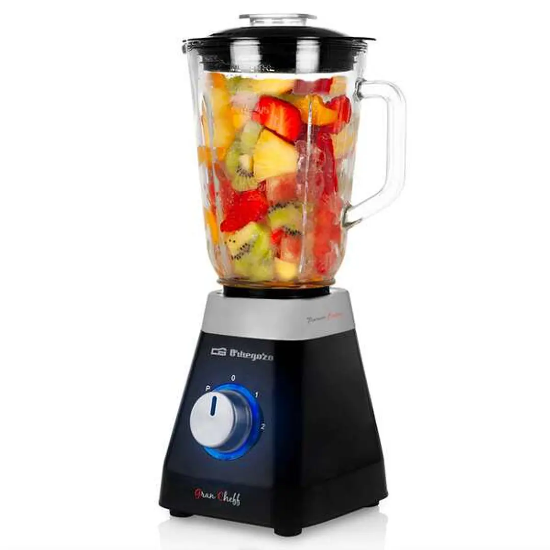 Orbegozo BV 6400 Batidora de Vaso Acero Inoxidable - Potente Motor 500W - Jarra de Cristal 1L - Cuchillas de Titanio - 2 Velocidades + Pulse - Sistema 1
