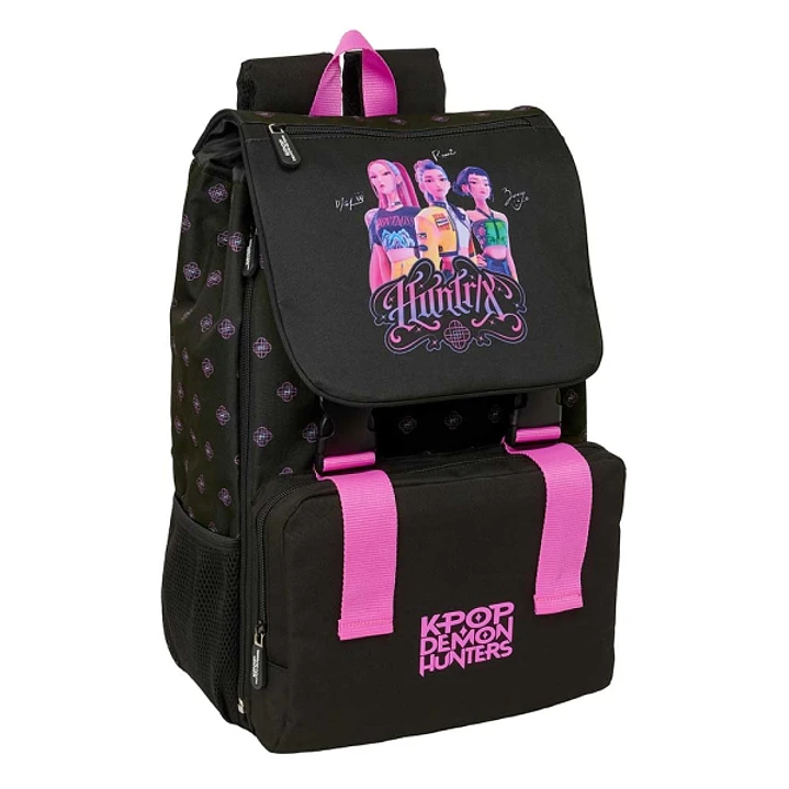 Safta K-Pop Demon Hunters Mochila Extensible - Solapa - Cierre con Cordon - Portabotellas - Bolsillo Frontal - Detalles Reflectantes - Rejilla Antisud 1