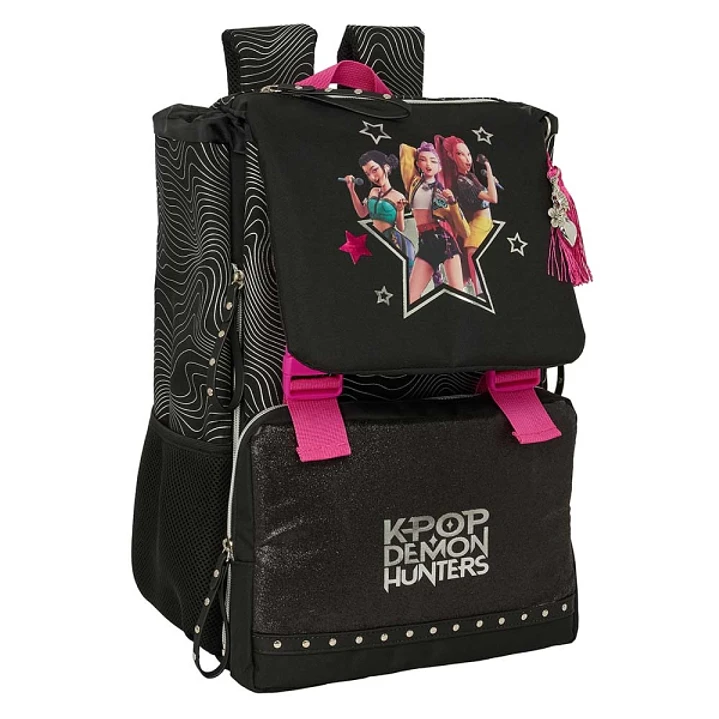 Safta K-Pop Demon Hunters Energy Mochila Extensible - Solapa - Cierre con Cordon - Portabotellas - Bolsillo Frontal - Detalles Reflectantes - Rejilla  1