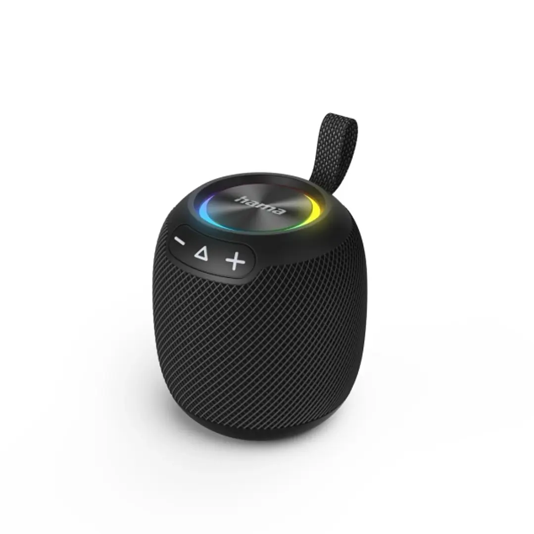 Hama Altavoz Portatil - Potencia 16W - Bluetooth - USB-C - Bateria 3000mAh - IPX6 - Luz LED - Rango 10m - 10.5x9.53x9.53cm - Color Negro 1