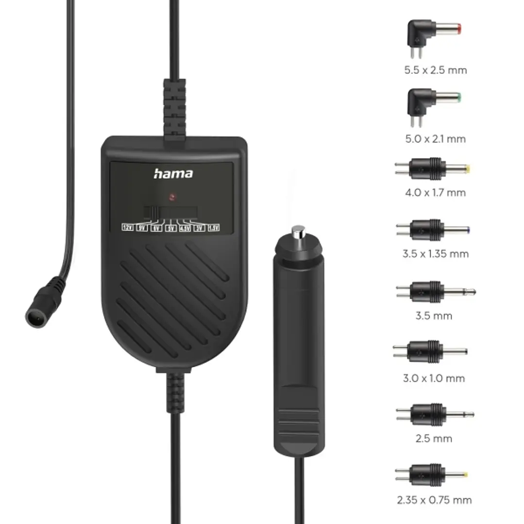 Hama Fuente de Alimentacion para Coche 36W - Conector 12V - Indicador LED - Voltaje Variable - Conectores Surtidos - Color Negro 1