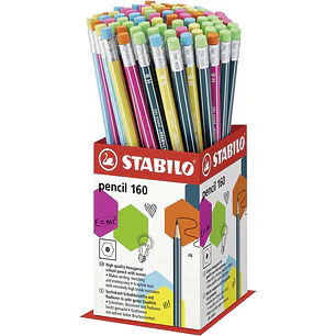 Stabilo Pencil 2160 Expositor de 72 Lapices con Goma - Mina HB de 2.2mm - Forma Hexagonal - Colores Surtidos