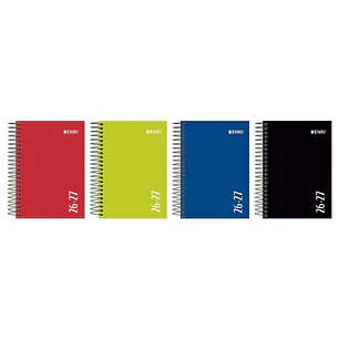 Enri Agenda Escolar con Espiral - Castellano - Tapa Extradura - Formato Cuartilla - Dia Pagina - Acabado Brillante - Colores Surtidos