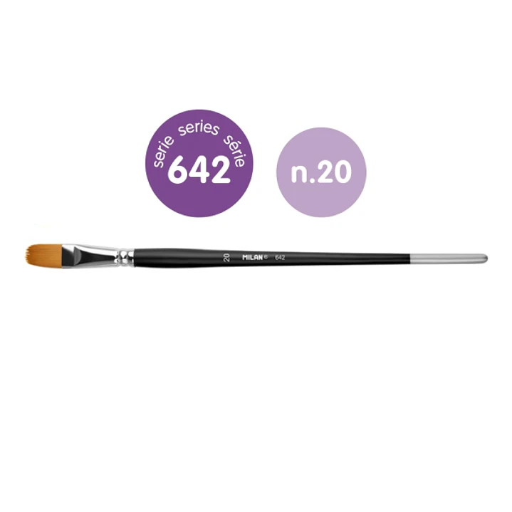 Milan 612 Premium Synthetic Pack de 4 Pinceles Lengua de Gato Numero 20 - Bolsa con Colgador - Pelo Sintetico - Mango Largo - Color Negro 1